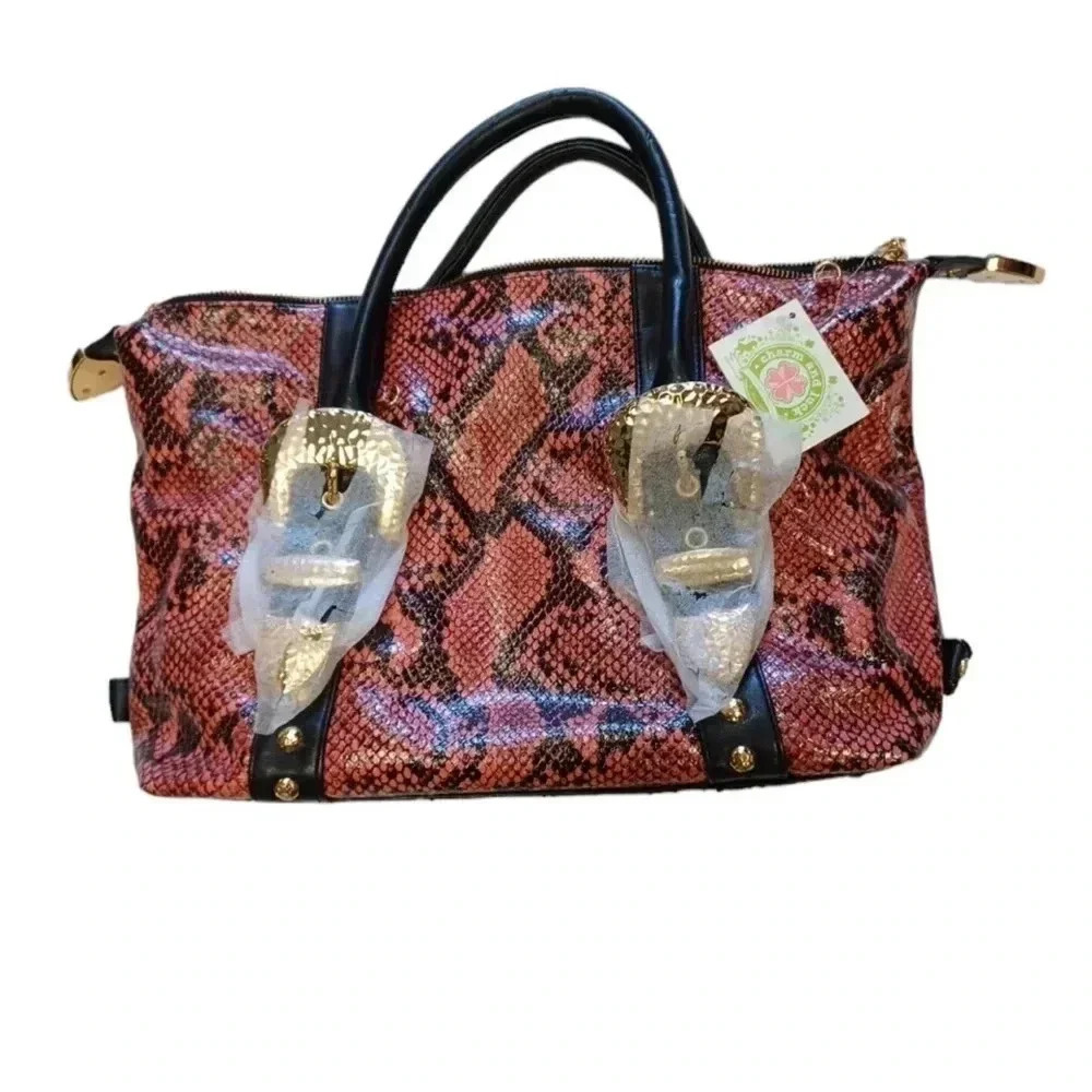 Charm And Luck Pink  Snakeskin Shoulder Bag Purse
